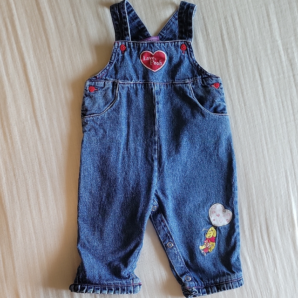 Vtg 90's Pooh Bear Love Pooh Embriodered Denim Overalls Size 3-6 Months